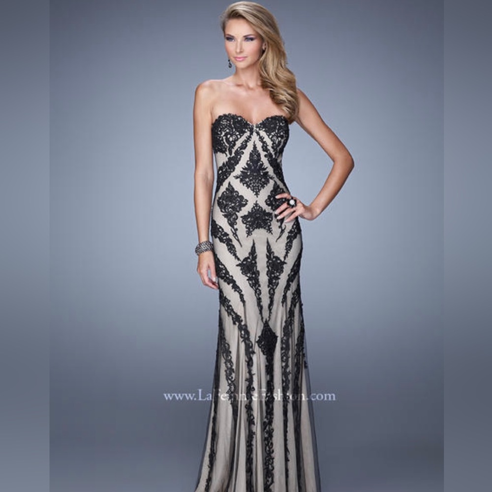 Le Femme cocktail full length gown. Perfect for the holidays!